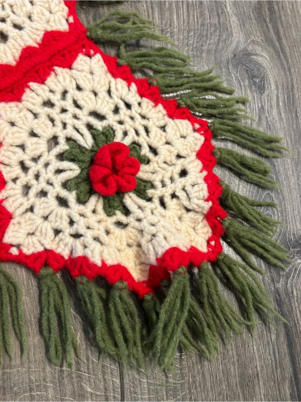 Granny Square Handmade Red, White & Green Holiday Mistletoe? Crochet Throw
